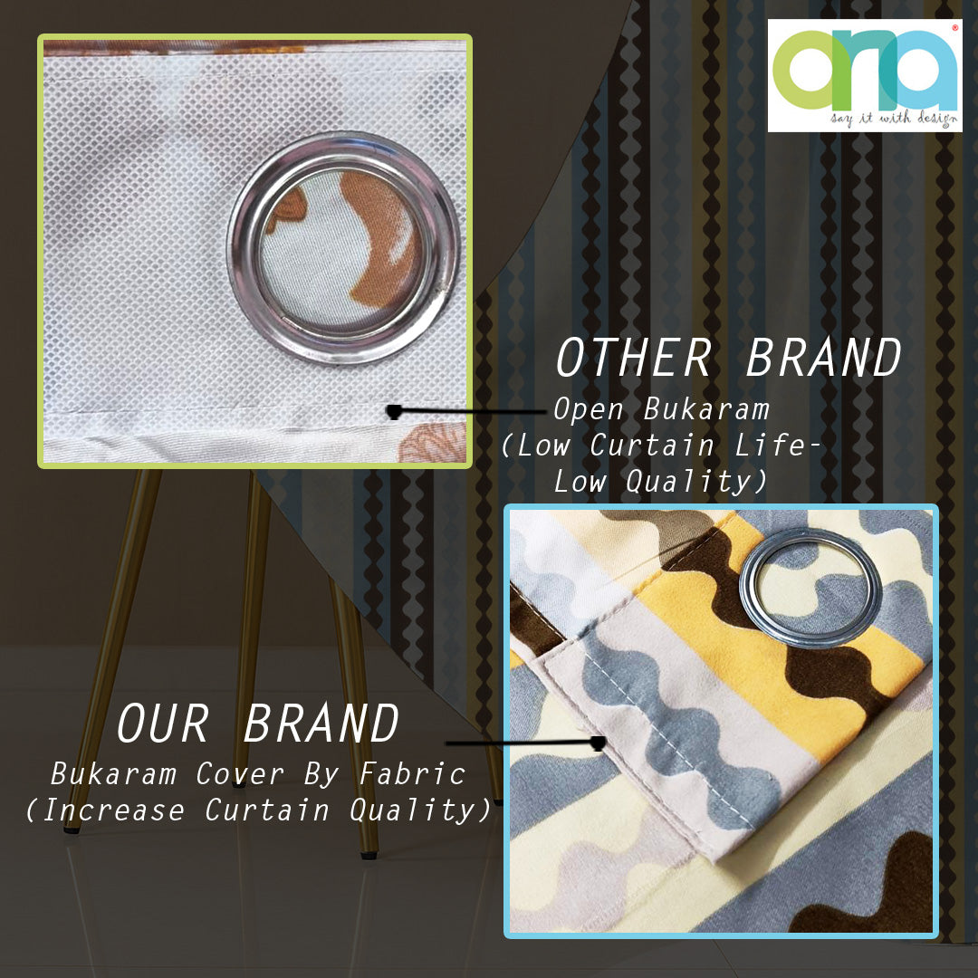 ana Texture Stripes Cotton Eyelet Curtains for Window & Door – 5ft, 7ft, 9ft Long Door Curtain for Living Room Bedroom Home Set of 3