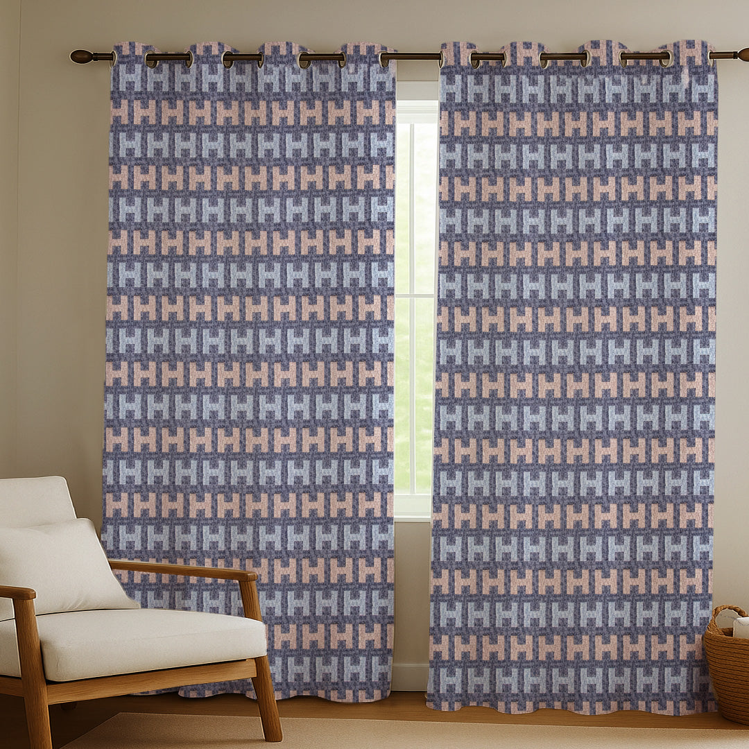 ana Alpha Print Cotton Eyelet Curtains for Window & Door – 5ft, 7ft, 9ft Long Door Curtain for Living Room Bedroom Home Set of 2