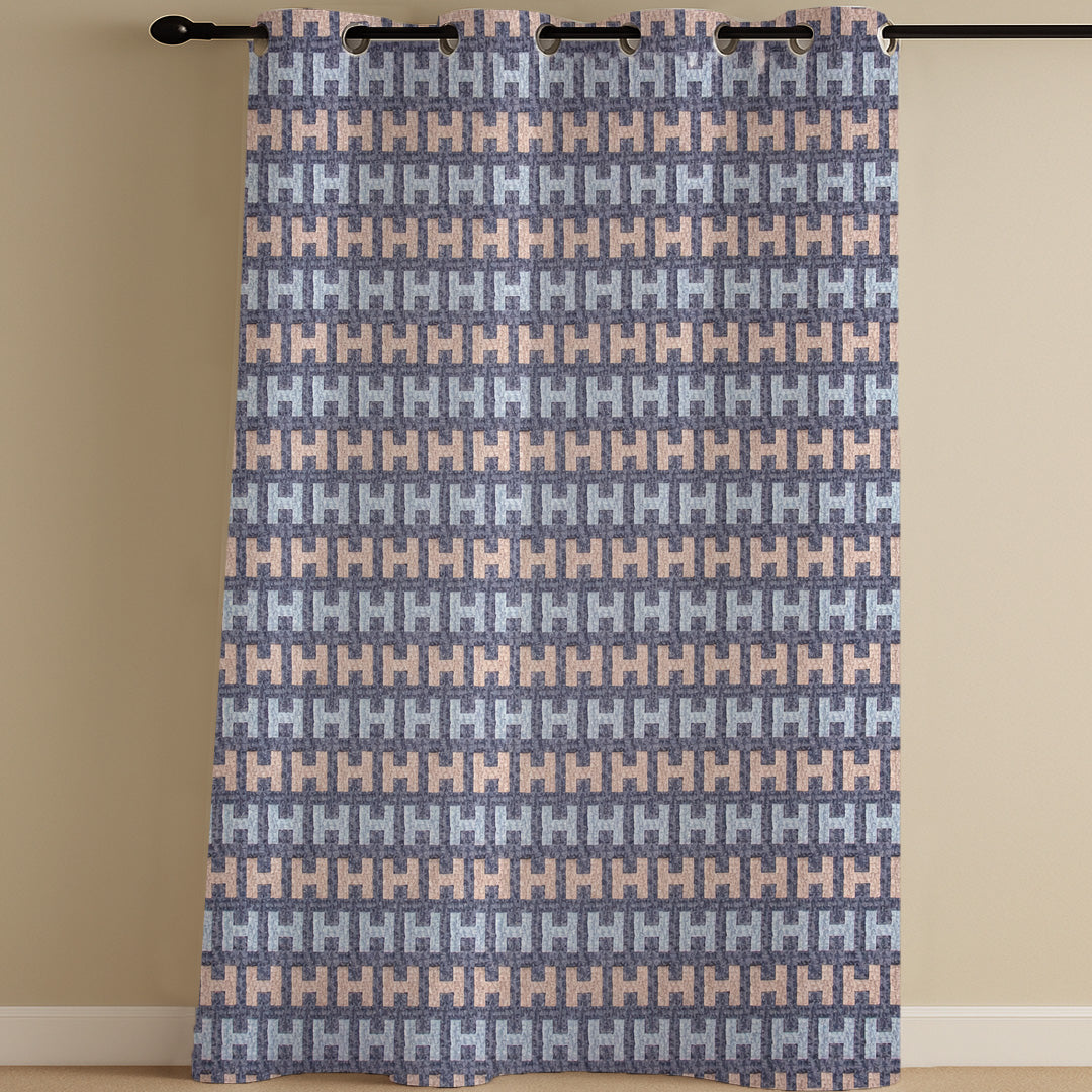 ana Alpha Print Cotton Eyelet Curtains for Window & Door – 5ft, 7ft, 9ft Long Door Curtain for Living Room Bedroom Home Set of 1