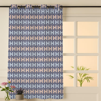 ana Alpha Print Cotton Eyelet Curtains for Window & Door – 5ft, 7ft, 9ft Long Door Curtain for Living Room Bedroom Home Set of 1