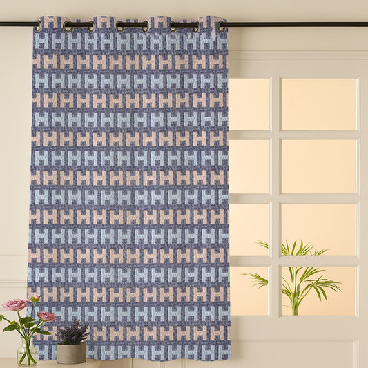 ana Alpha Print Cotton Eyelet Curtains for Window & Door – 5ft, 7ft, 9ft Long Door Curtain for Living Room Bedroom Home Set of 1