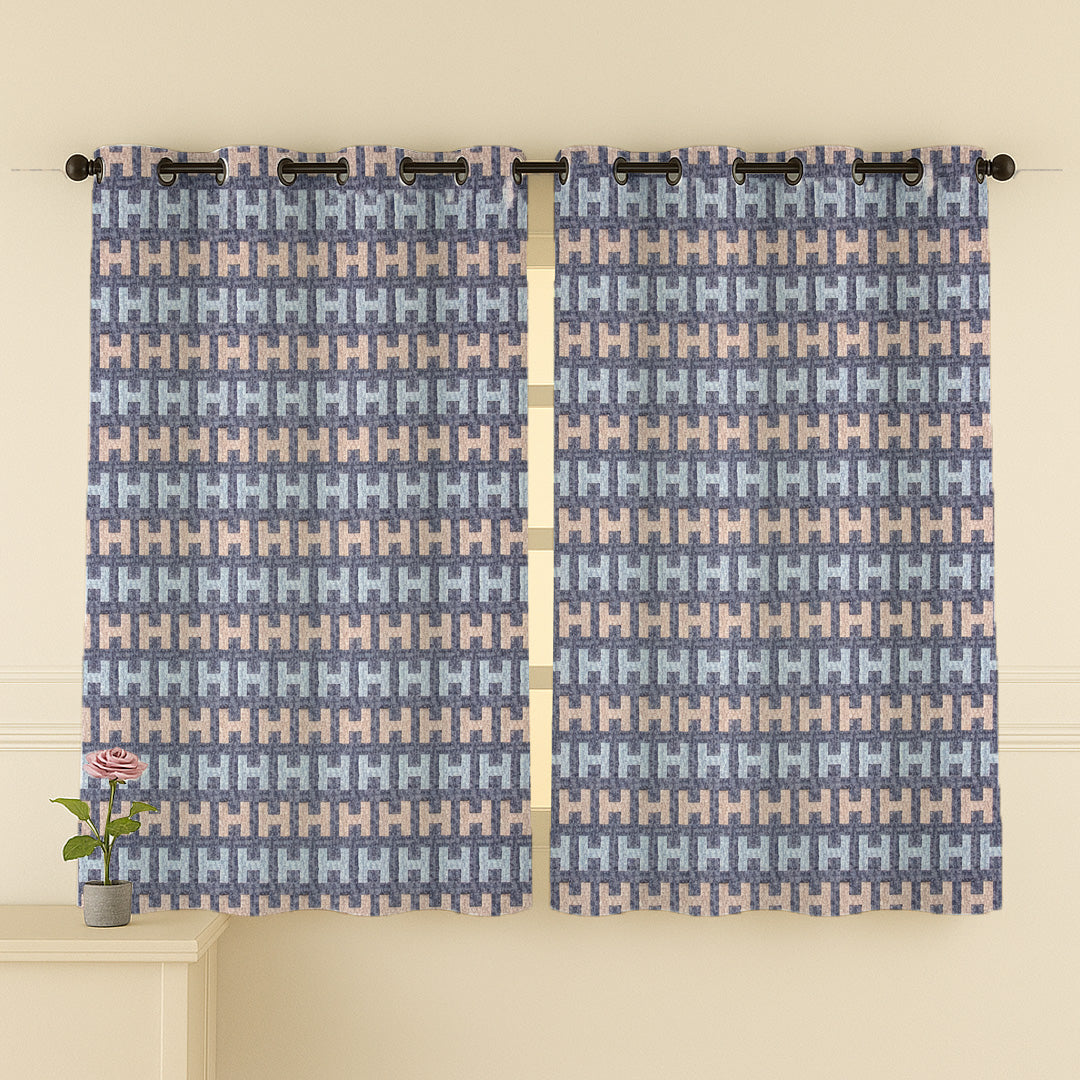 ana Alpha Print Cotton Eyelet Curtains for Window & Door – 5ft, 7ft, 9ft Long Door Curtain for Living Room Bedroom Home Set of 2