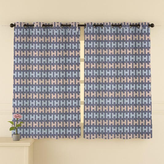 ana Alpha Print Cotton Eyelet Curtains for Window & Door – 5ft, 7ft, 9ft Long Door Curtain for Living Room Bedroom Home Set of 2