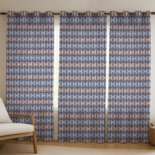 ana Alpha Print Cotton Eyelet Curtains for Window & Door – 5ft, 7ft, 9ft Long Door Curtain for Living Room Bedroom Home Set of 3