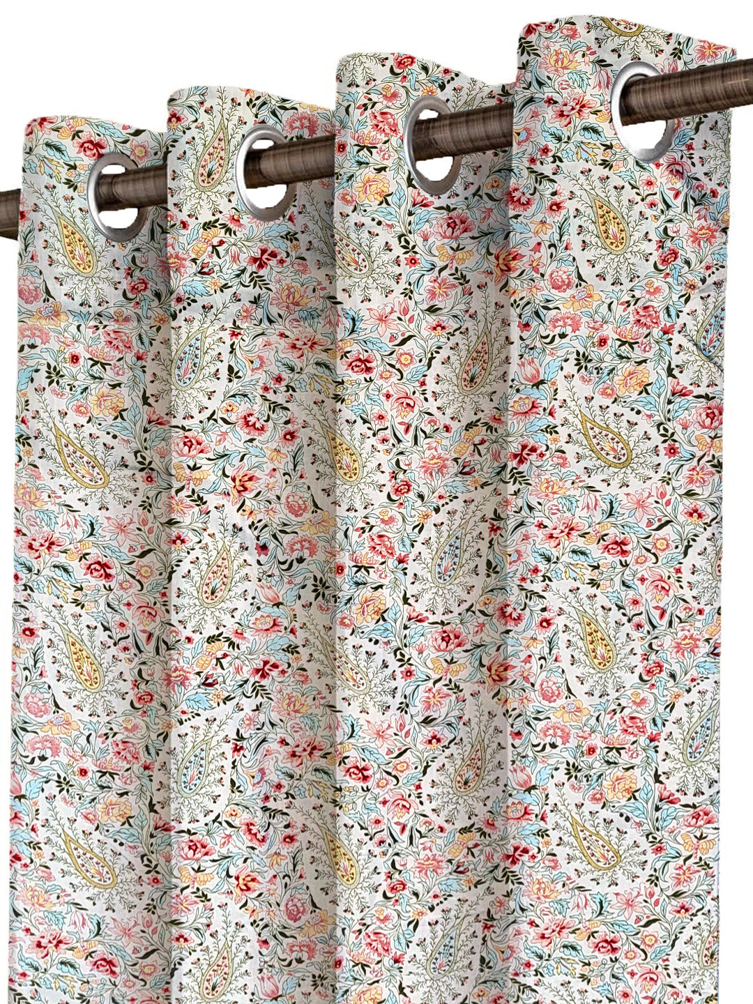 ana Printed Cotton Floral Eyelet Curtain – Window (5 ft) & Door (7 ft, 9 ft) Long Door Curtain for Living Room Tulip Floral Set of 3