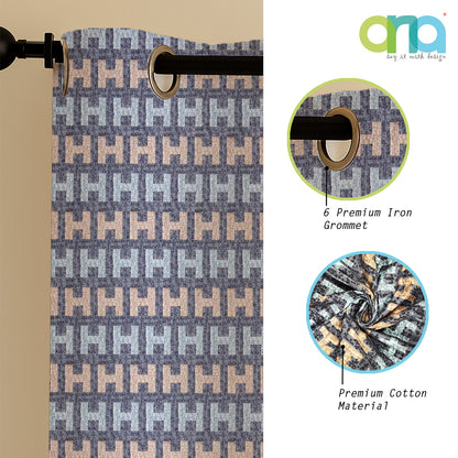 ana Alpha Print Cotton Eyelet Curtains for Window & Door – 5ft, 7ft, 9ft Long Door Curtain for Living Room Bedroom Home Set of 2