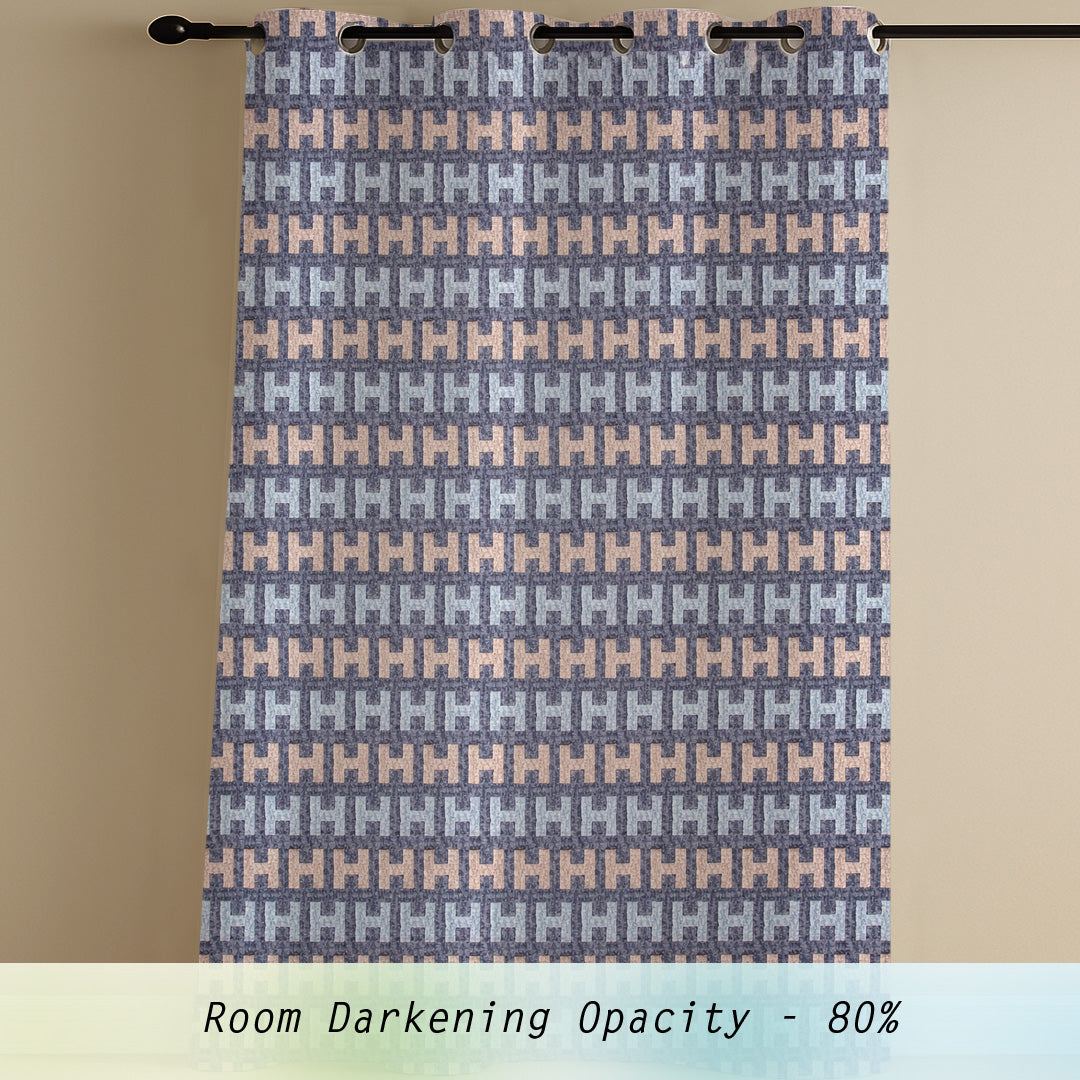 ana Alpha Print Cotton Eyelet Curtains for Window & Door – 5ft, 7ft, 9ft Long Door Curtain for Living Room Bedroom Home Set of 3