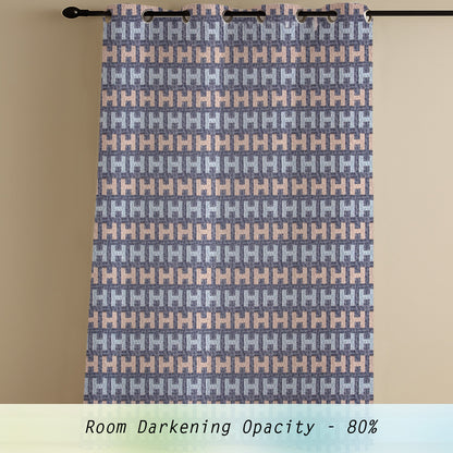 ana Alpha Print Cotton Eyelet Curtains for Window & Door – 5ft, 7ft, 9ft Long Door Curtain for Living Room Bedroom Home Set of 3