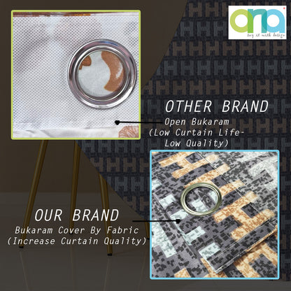 ana Alpha Print Cotton Eyelet Curtains for Window & Door – 5ft, 7ft, 9ft Long Door Curtain for Living Room Bedroom Home Set of 2