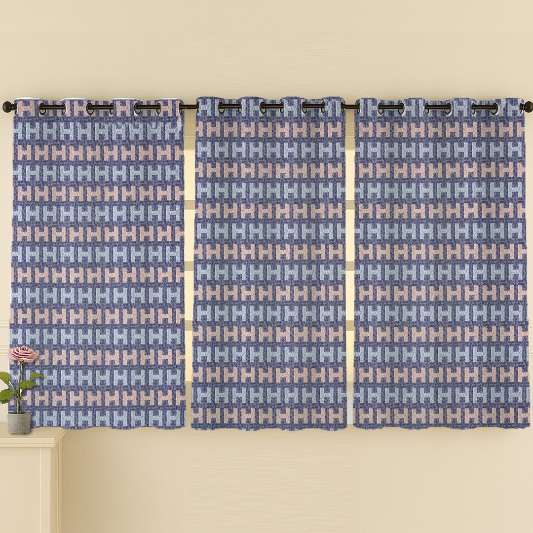 ana Alpha Print Cotton Eyelet Curtains for Window & Door – 5ft, 7ft, 9ft Long Door Curtain for Living Room Bedroom Home Set of 3