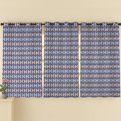 ana Alpha Print Cotton Eyelet Curtains for Window & Door – 5ft, 7ft, 9ft Long Door Curtain for Living Room Bedroom Home Set of 3