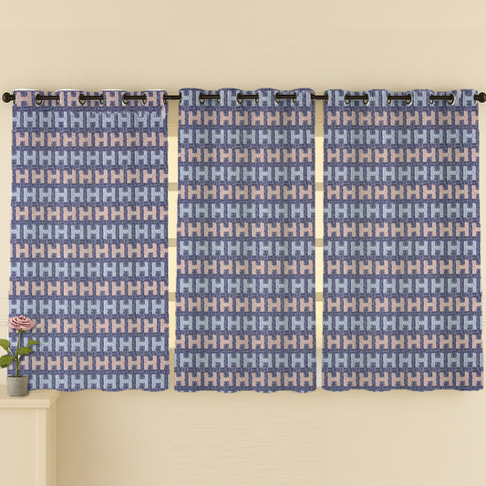 ana Alpha Print Cotton Eyelet Curtains for Window & Door – 5ft, 7ft, 9ft Long Door Curtain for Living Room Bedroom Home Set of 3