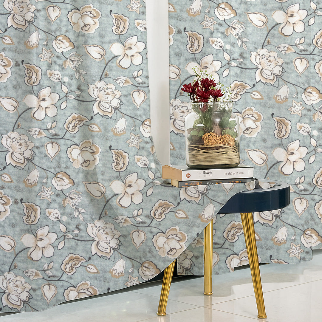 ana Big Flower Cotton Eyelet Curtains for Window & Door – 5ft, 7ft, 9ft Long Door Curtain for Living Room Bedroom  Set of 2