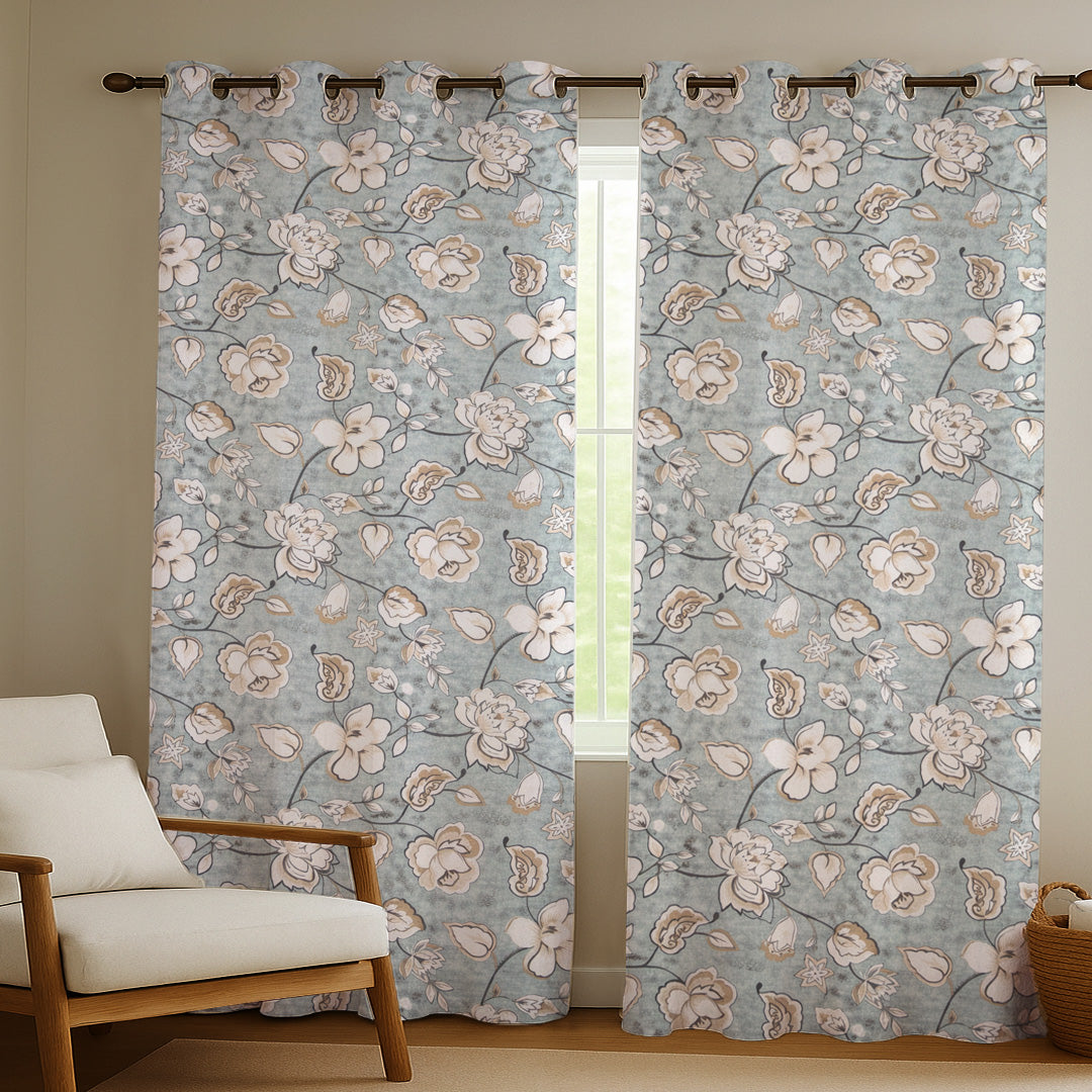 ana Big Flower Cotton Eyelet Curtains for Window & Door – 5ft, 7ft, 9ft Long Door Curtain for Living Room Bedroom  Set of 2