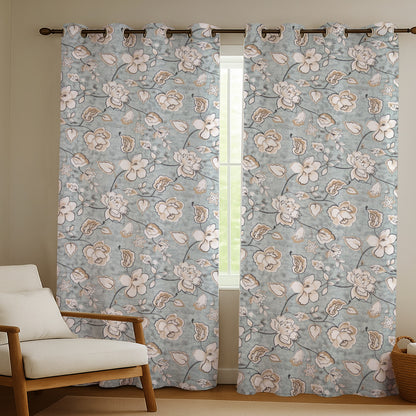 ana Big Flower Cotton Eyelet Curtains for Window & Door – 5ft, 7ft, 9ft Long Door Curtain for Living Room Bedroom  Set of 2