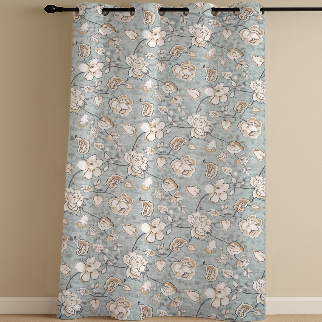 ana Big Flower Cotton Eyelet Curtains for Window & Door – 5ft, 7ft, 9ft Long Door Curtain for Living Room Bedroom  Set of 1