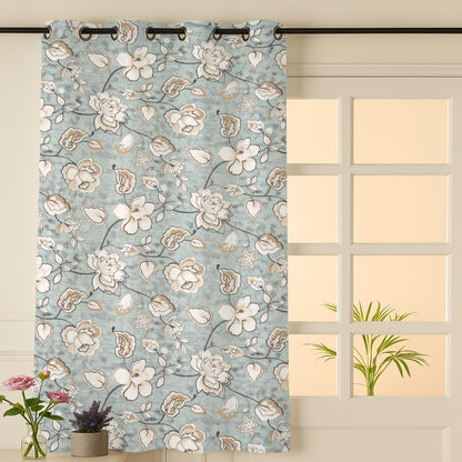 ana Big Flower Cotton Eyelet Curtains for Window & Door – 5ft, 7ft, 9ft Long Door Curtain for Living Room Bedroom  Set of 1