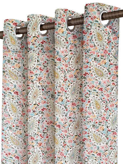 ana Printed Cotton Floral Eyelet Curtain – Window (5 ft) & Door (7 ft, 9 ft) Long Door Curtain for Living Room Tulip Floral Set of 1