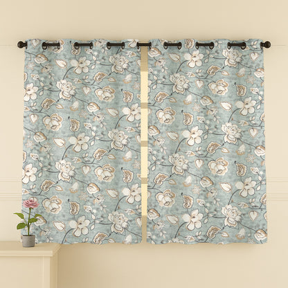 ana Big Flower Cotton Eyelet Curtains for Window & Door – 5ft, 7ft, 9ft Long Door Curtain for Living Room Bedroom  Set of 2