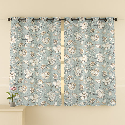 ana Big Flower Cotton Eyelet Curtains for Window & Door – 5ft, 7ft, 9ft Long Door Curtain for Living Room Bedroom  Set of 2