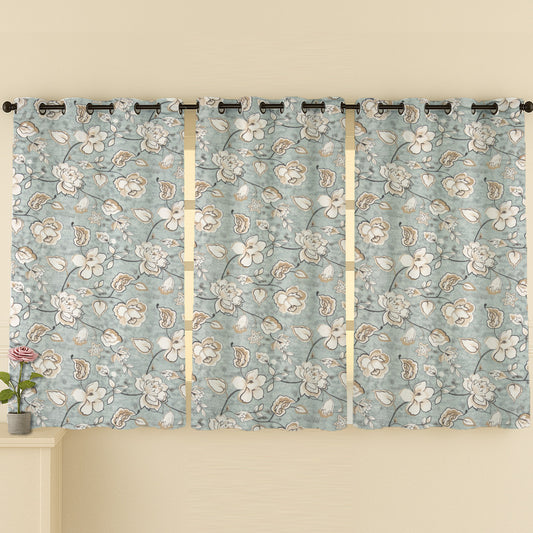 ana Big Flower Cotton Eyelet Curtains for Window & Door – 5ft, 7ft, 9ft Long Door Curtain for Living Room Bedroom  Set of 3