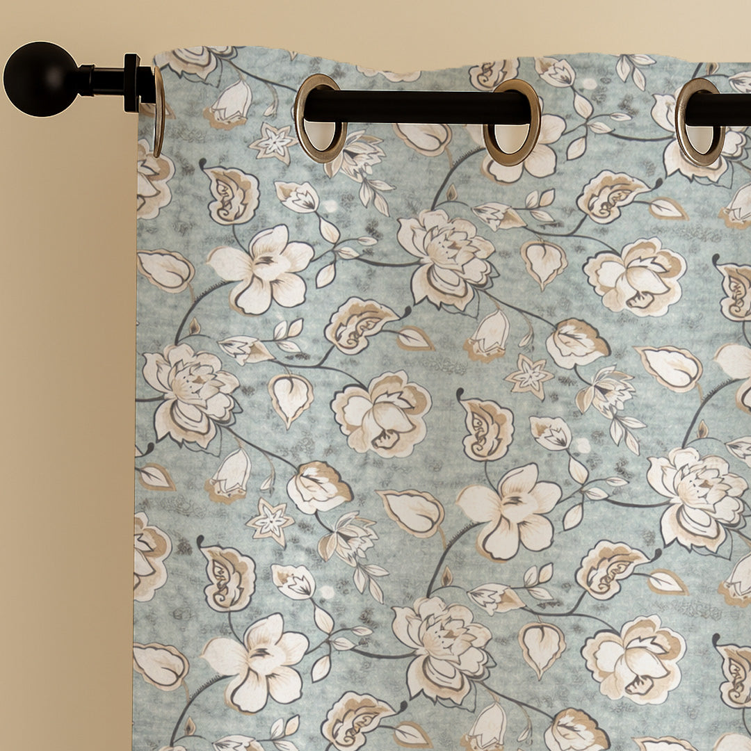 ana Big Flower Cotton Eyelet Curtains for Window & Door – 5ft, 7ft, 9ft Long Door Curtain for Living Room Bedroom  Set of 3