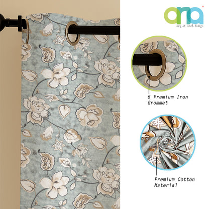 ana Big Flower Cotton Eyelet Curtains for Window & Door – 5ft, 7ft, 9ft Long Door Curtain for Living Room Bedroom  Set of 2