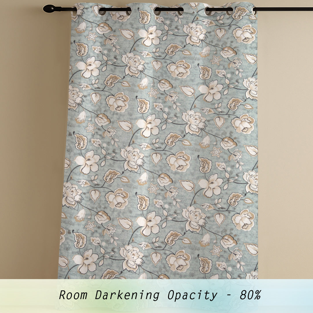 ana Big Flower Cotton Eyelet Curtains for Window & Door – 5ft, 7ft, 9ft Long Door Curtain for Living Room Bedroom  Set of 2