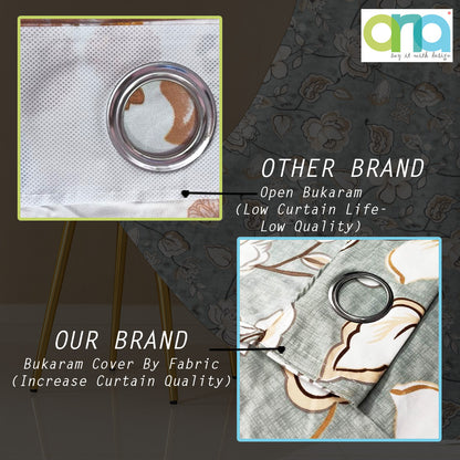 ana Big Flower Cotton Eyelet Curtains for Window & Door – 5ft, 7ft, 9ft Long Door Curtain for Living Room Bedroom  Set of 1