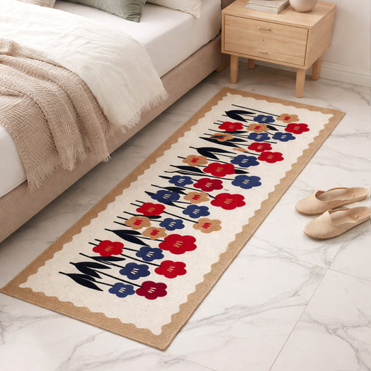 Bedside runner, cotton runner rug, sustainable floor mat, cotton hallway runner, printed cotton rug, eco friendly rug, 2x5 runner rug.