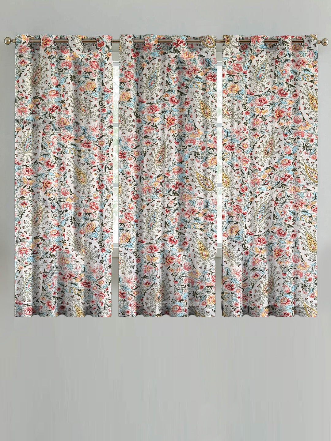 ana Printed Cotton Floral Eyelet Curtain – Window (5 ft) & Door (7 ft, 9 ft) Long Door Curtain for Living Room Tulip Floral Set of 3