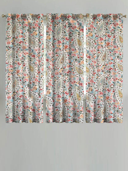 ana Printed Cotton Floral Eyelet Curtain – Window (5 ft) & Door (7 ft, 9 ft) Long Door Curtain for Living Room Tulip Floral Set of 3