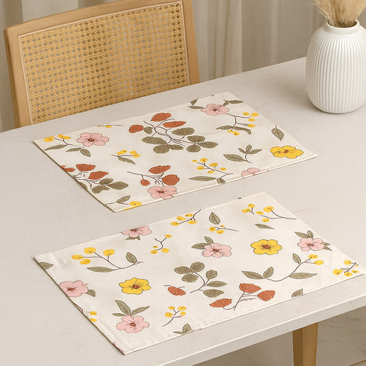 Ana Floral Table mats set of 2 , double layer cotton table mat for dining table, coffee table, desk, office & food use
