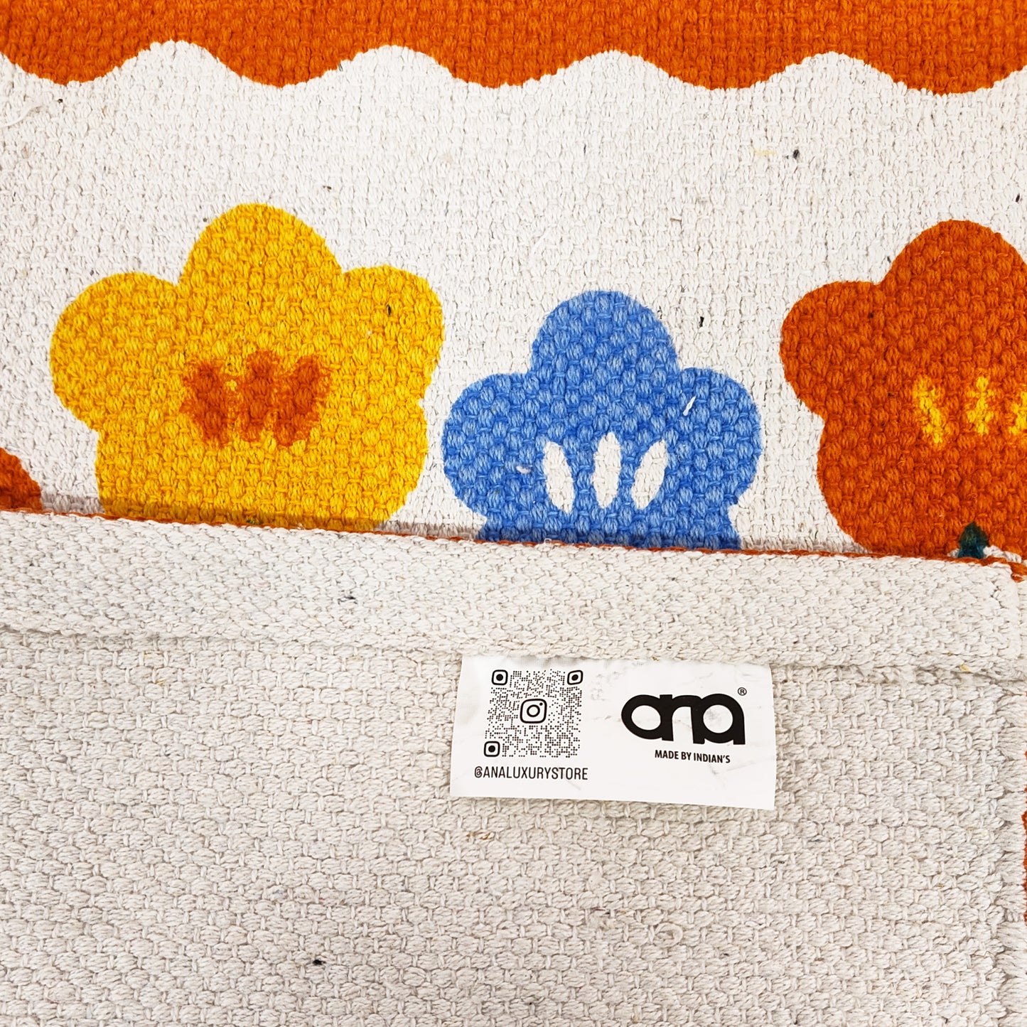 ANA Bedside Floor Runner Woven Carpet Printed for Home/Kitchen/Kitchen/Living Area/Office Entrance. (Cotton, 2 x 5 Feet) Set of 1 pcs Orange Floral Print