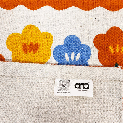 ANA Bedside Floor Runner Woven Carpet Printed for Home/Kitchen/Kitchen/Living Area/Office Entrance. (Cotton, 2 x 5 Feet) Set of 1 pcs Orange Floral Print