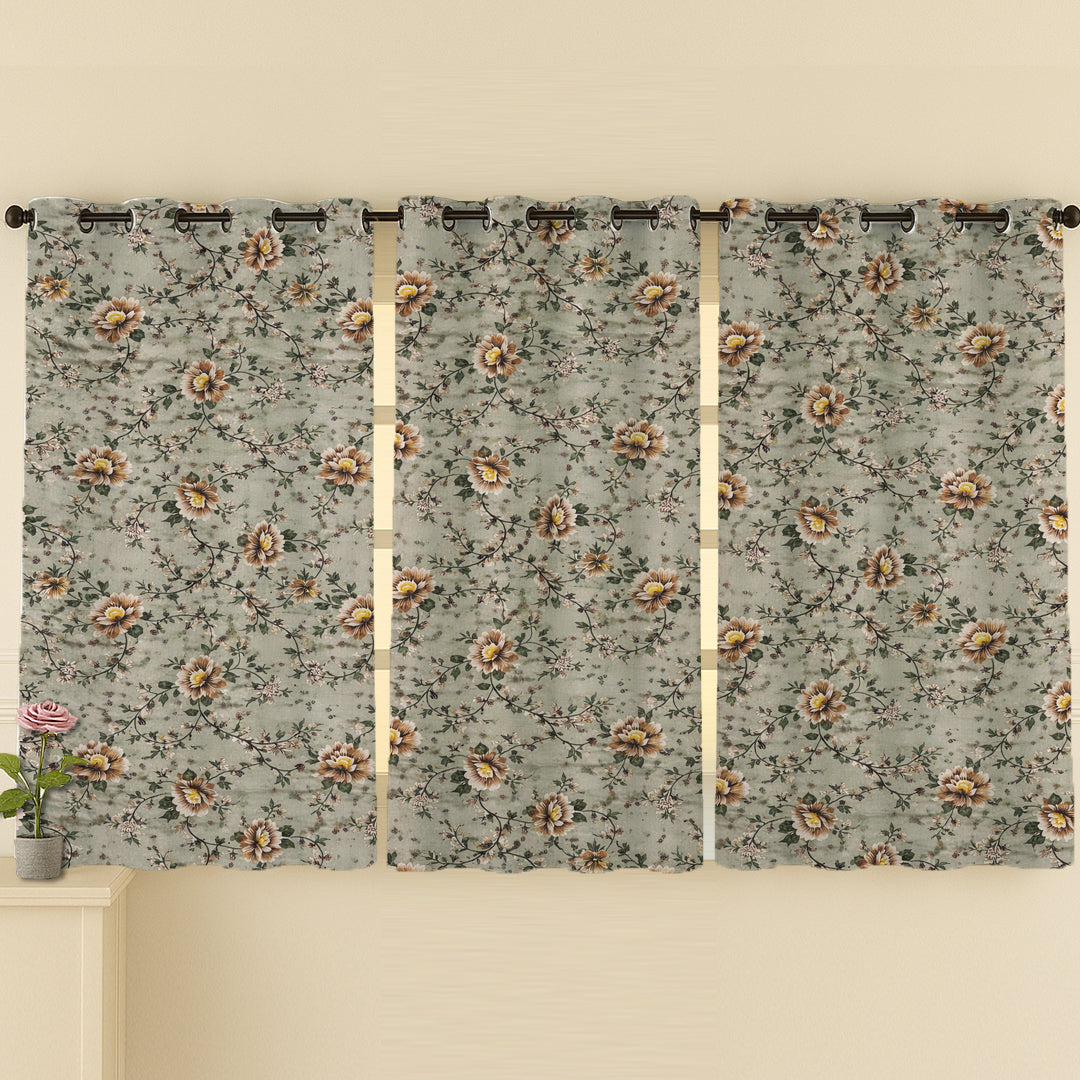 ana Green Floral Cotton Eyelet Curtains for Window & Door – 5ft, 7ft, 9ft Long Door Curtain for Living Room Bedroom  Set of 3