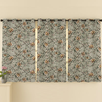 ana Green Floral Cotton Eyelet Curtains for Window & Door – 5ft, 7ft, 9ft Long Door Curtain for Living Room Bedroom  Set of 3