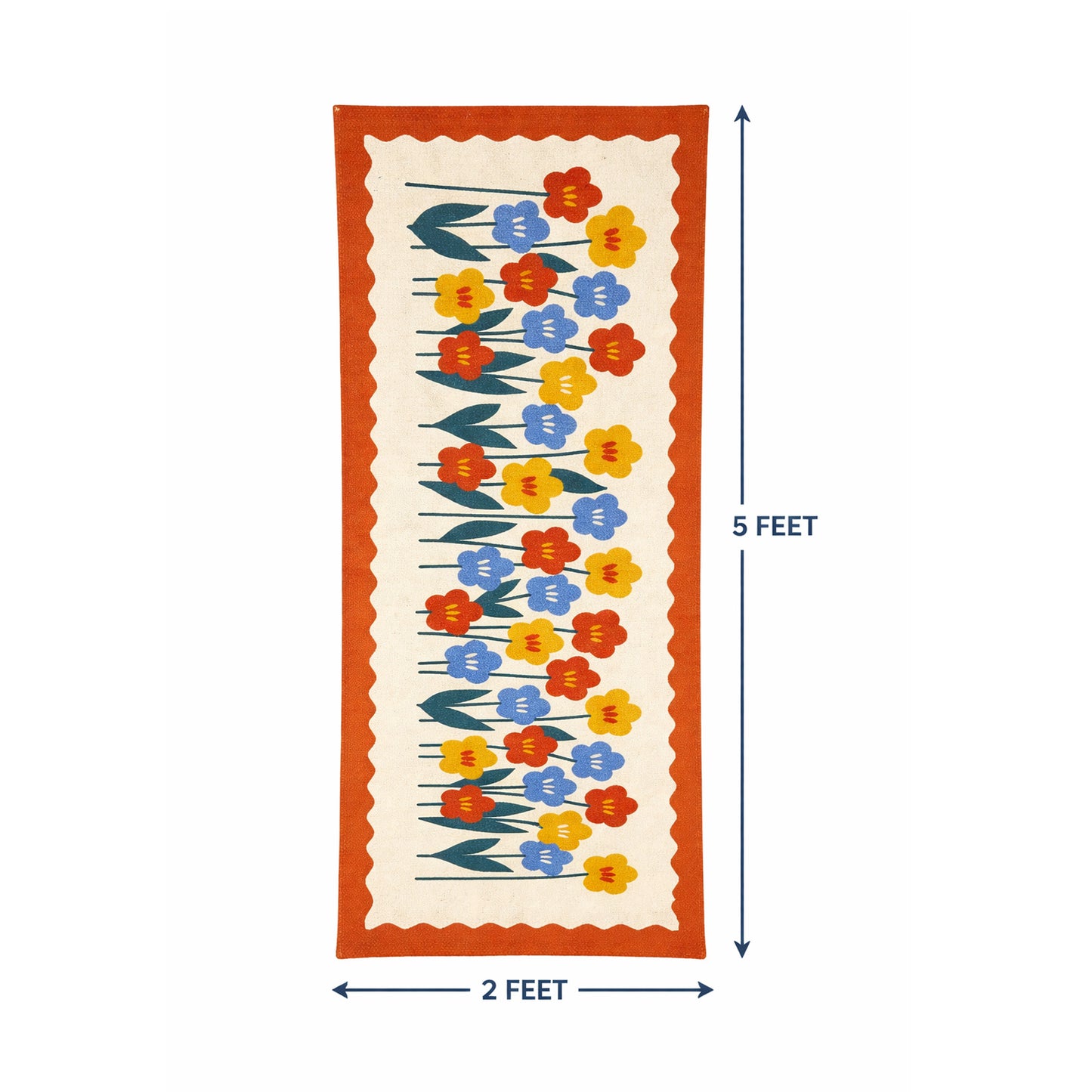 ANA Bedside Floor Runner Woven Carpet Printed for Home/Kitchen/Kitchen/Living Area/Office Entrance. (Cotton, 2 x 5 Feet) Set of 1 pcs Orange Floral Print