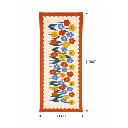 ANA Bedside Floor Runner Woven Carpet Printed for Home/Kitchen/Kitchen/Living Area/Office Entrance. (Cotton, 2 x 5 Feet) Set of 1 pcs Orange Floral Print