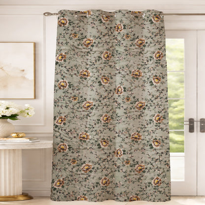 ana Green Floral Cotton Eyelet Curtains for Window & Door – 5ft, 7ft, 9ft Long Door Curtain for Living Room Bedroom  Set of 1
