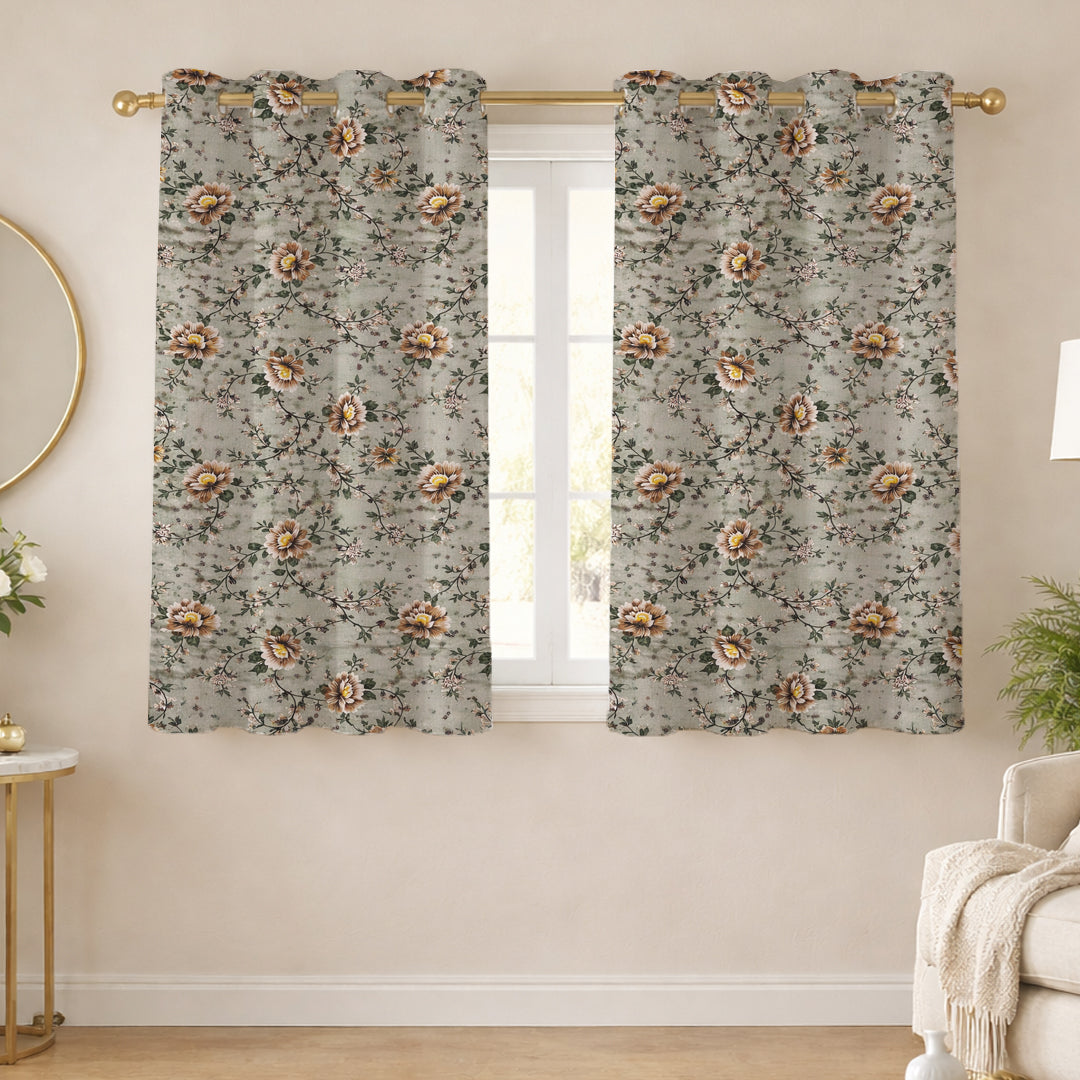 ana Green Floral Cotton Eyelet Curtains for Window & Door – 5ft, 7ft, 9ft Long Door Curtain for Living Room Bedroom  Set of 2