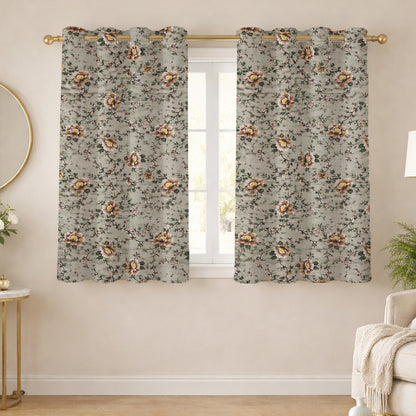 ana Green Floral Cotton Eyelet Curtains for Window & Door – 5ft, 7ft, 9ft Long Door Curtain for Living Room Bedroom  Set of 2