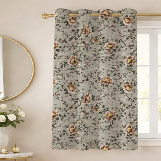 ana Green Floral Cotton Eyelet Curtains for Window & Door – 5ft, 7ft, 9ft Long Door Curtain for Living Room Bedroom  Set of 1