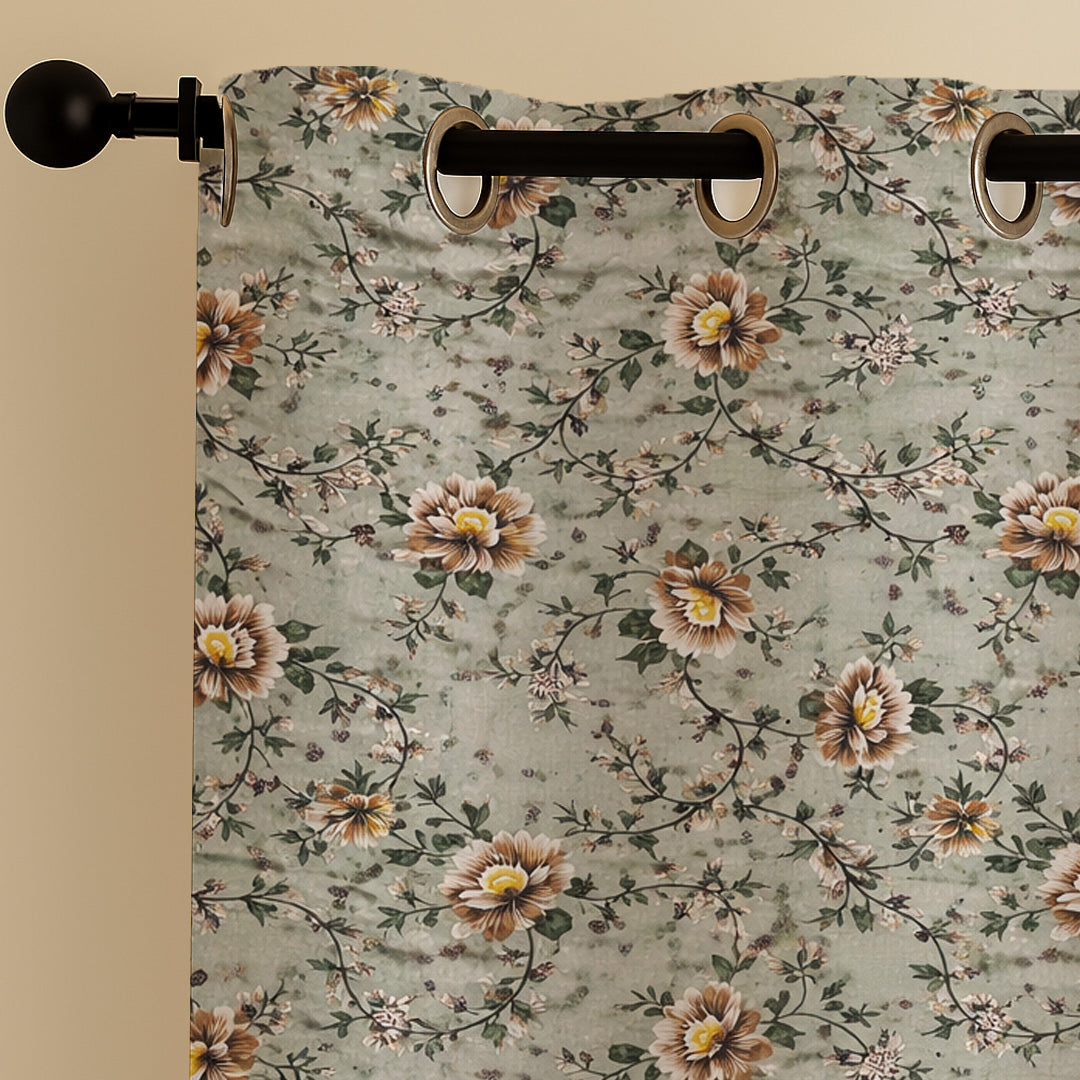 ana Green Floral Cotton Eyelet Curtains for Window & Door – 5ft, 7ft, 9ft Long Door Curtain for Living Room Bedroom  Set of 3