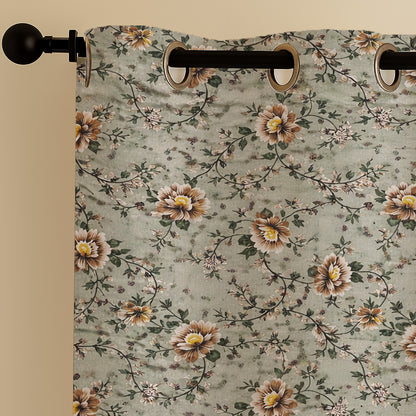 ana Green Floral Cotton Eyelet Curtains for Window & Door – 5ft, 7ft, 9ft Long Door Curtain for Living Room Bedroom  Set of 2