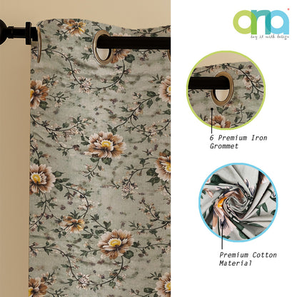 ana Green Floral Cotton Eyelet Curtains for Window & Door – 5ft, 7ft, 9ft Long Door Curtain for Living Room Bedroom  Set of 3