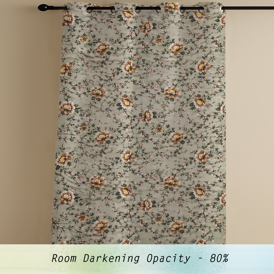ana Green Floral Cotton Eyelet Curtains for Window & Door – 5ft, 7ft, 9ft Long Door Curtain for Living Room Bedroom  Set of 1