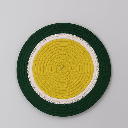 Ana round table mats set of 2 , cotton braided big size round outdoor table mat for dining table, coffee table, desk, office & food use