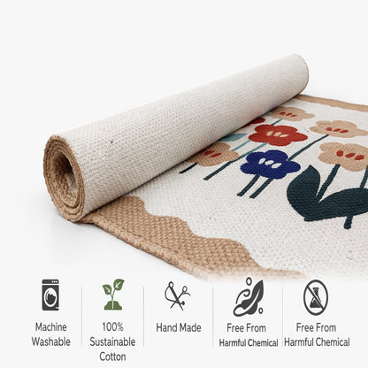 ANA Bedside Floor Runner Woven Carpet Printed for Home/Kitchen/Kitchen/Living Area/Office Entrance. (Cotton, 2 x 5 Feet) Set of 1 pcs Biege Floral Print