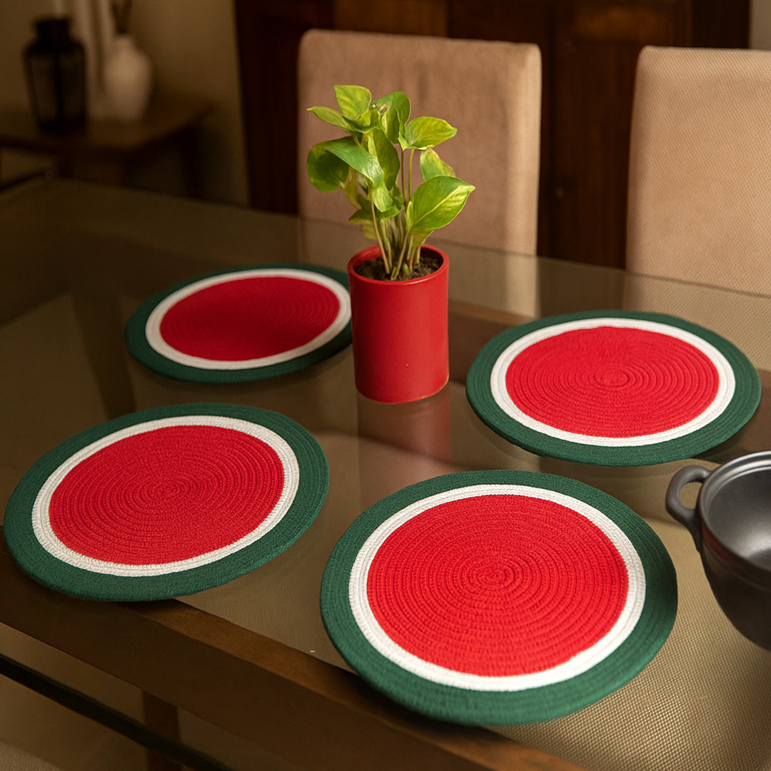 Ana round table mats set of 2 , cotton braided big size round outdoor table mat for dining table, coffee table, desk, office & food use